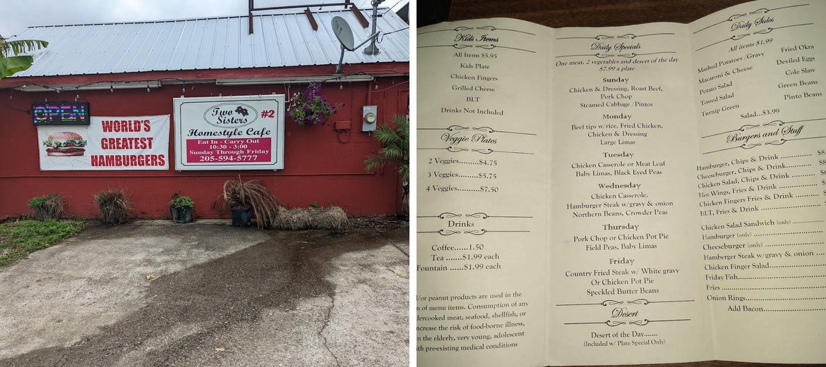 Two Sisters Homestyle Cafe Menu